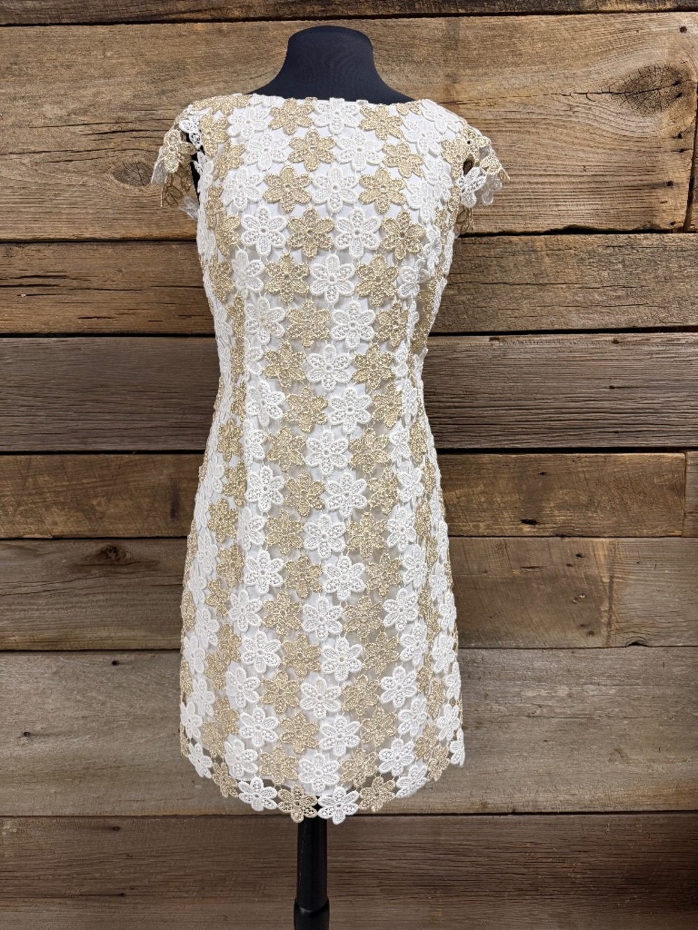 Lilly Pulitzer White and Gold Floral Lace Midi Dress